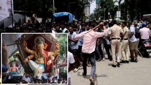 Police lathi charge on activists during Ganesh Murti arrival