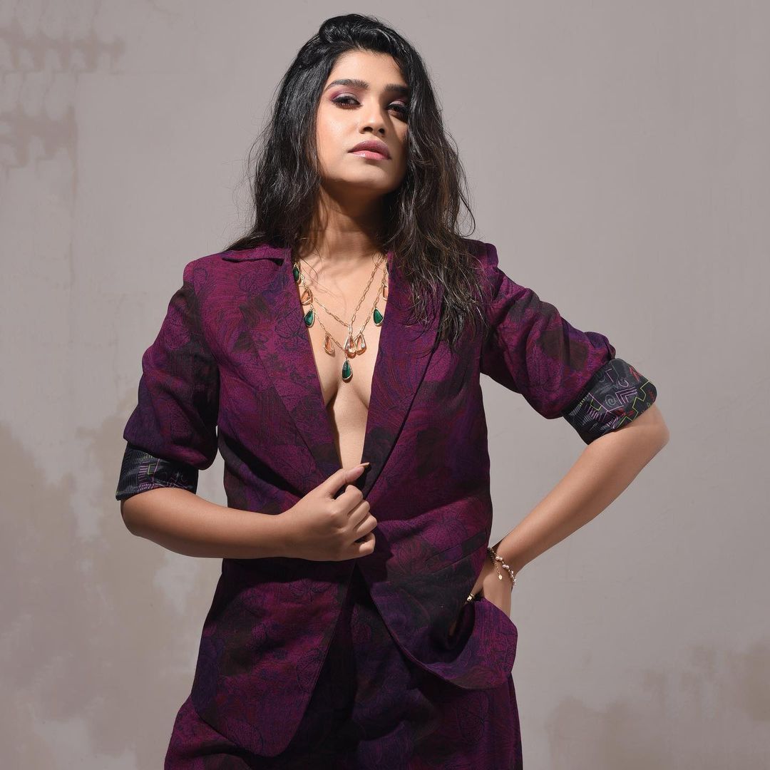 Rasika Sunil Bold Photoshoot Purple Blazer Suit