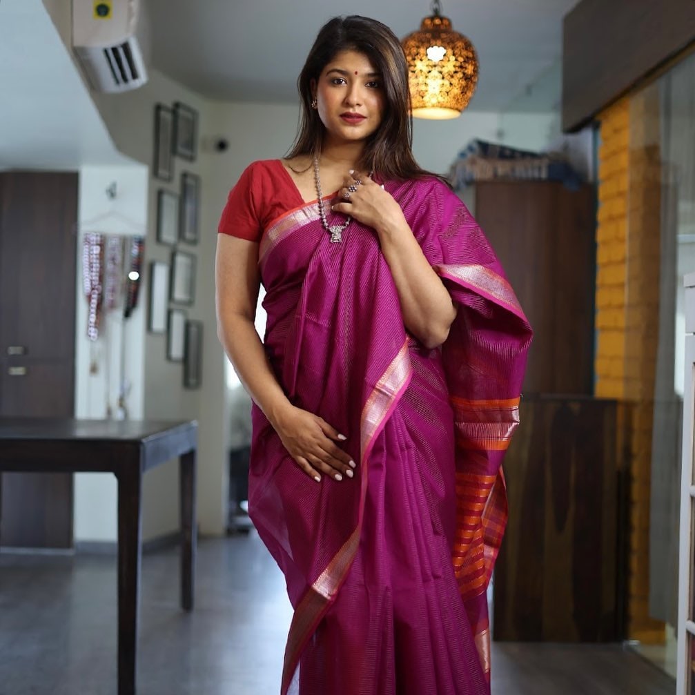 Sana Kedar Shinde Pink Saree Look