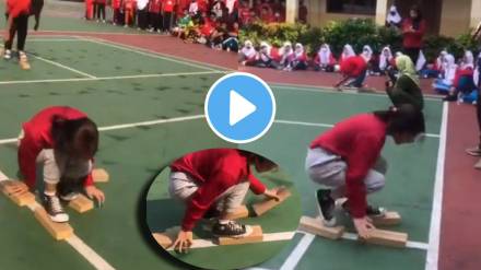 girl walk on wood blocks amazing race game to increase children concentration video viral