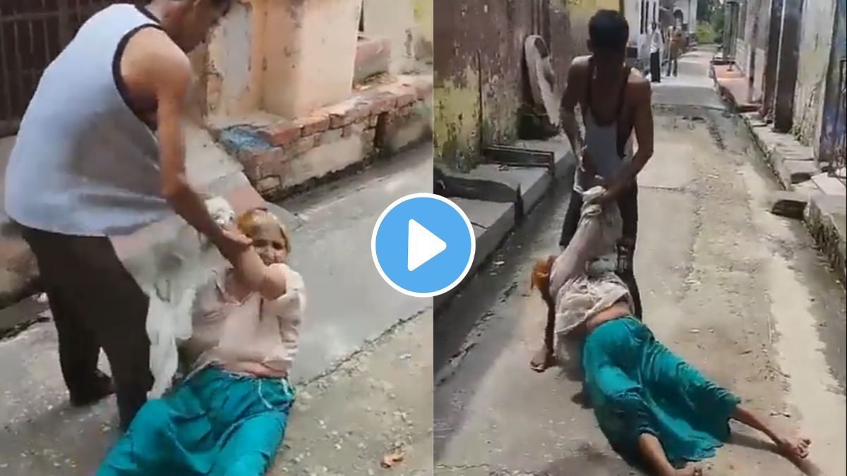 man drags elderly mother viral video