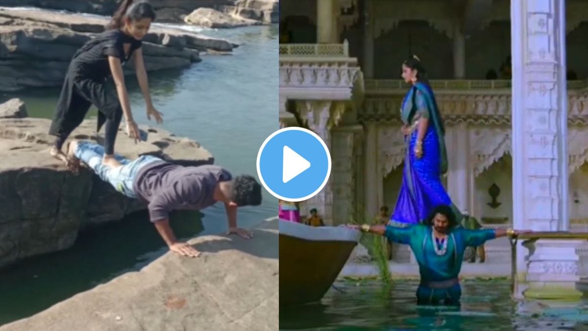 a boyfriend helps girlfriend for crossing rock like baahubali 2 movie scene where baahubali helped devasena video goes viral