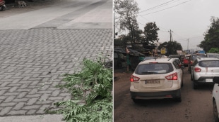 traffic jam katai badlapur road potholes paver blocks asphalt strips
