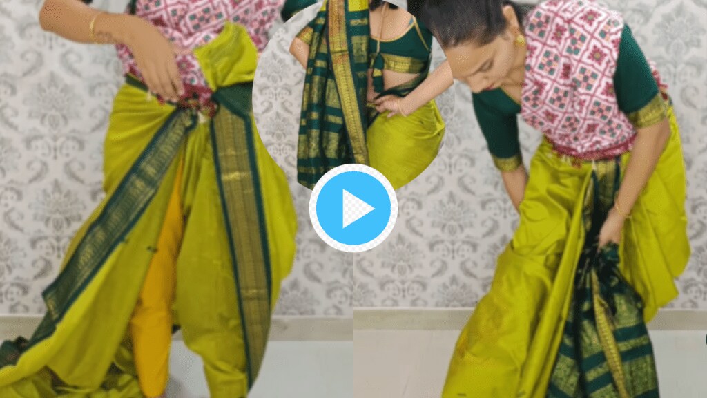 Video Two Minutes Nauvari Saree Draping In Marathi Saree Designs Peshwai Saree Wearing Tips Cover Legs With Jugaad