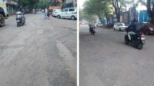 Citizens of Kalyan Dombivli travel through the pit as the asphalt project is closed