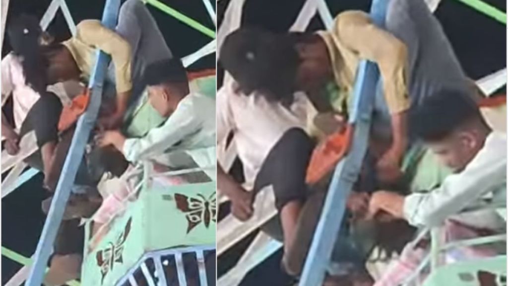 Girls hair gets stuck in Ferris wheel ride in fair