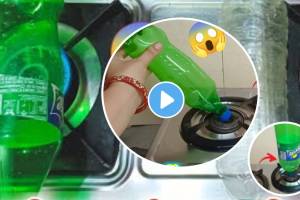 Kitchen Jugaad: झोपण्याआधी गॅसवर ठेवा फक्त २ प्लॅस्टिकच्या बाटल्या; गॅस लवकर संपणारच नाही kitchen tips in marathi how to save gas plastic bottle reuse see shocking result kitchen jugaad video viral