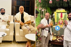 bollywood actor Anupam Kher at cm eknath shinde varsha bungalow