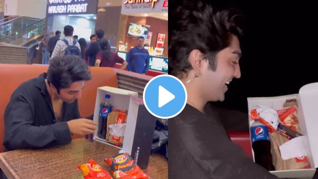 A young man shows a funny way of sneaking fast food into a movie theater