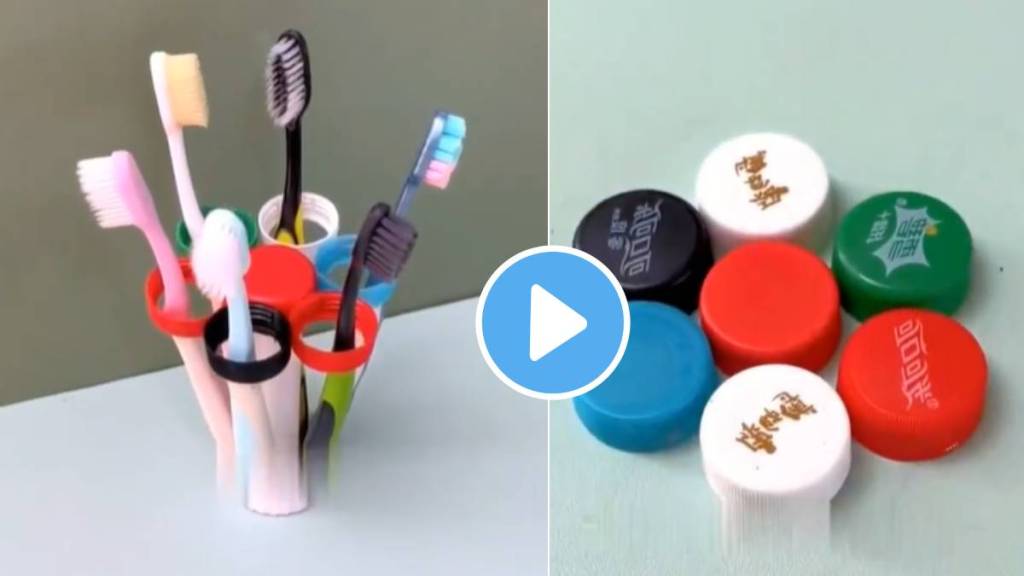 Women reuse A plastic bottle cap for a brush holder