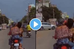 VIDEO: चालत्या बाईकवर जोडप्याचा ‘रोमान्स’ व्हायरल, एकमेकांना KISS करत…बेभान जोडप्याने ओलांडल्या सर्व मर्यादा Jaipur couple caught kissing on moving motorcycle, video goes viral