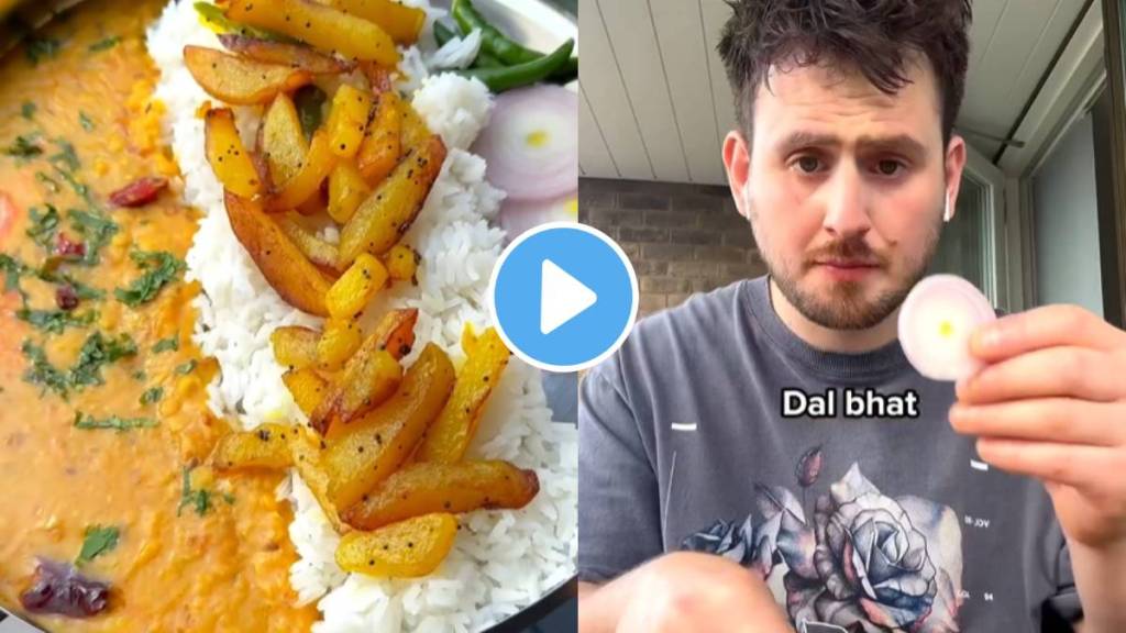 A foreigner is seen making a Bihari style rice and potato bhaji