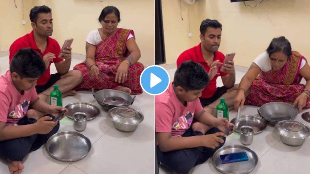 Mother taught a good lesson to those who take mobile phones while eating...