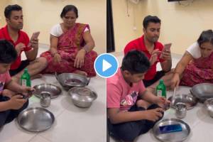 Mother taught a good lesson to those who take mobile phones while eating...