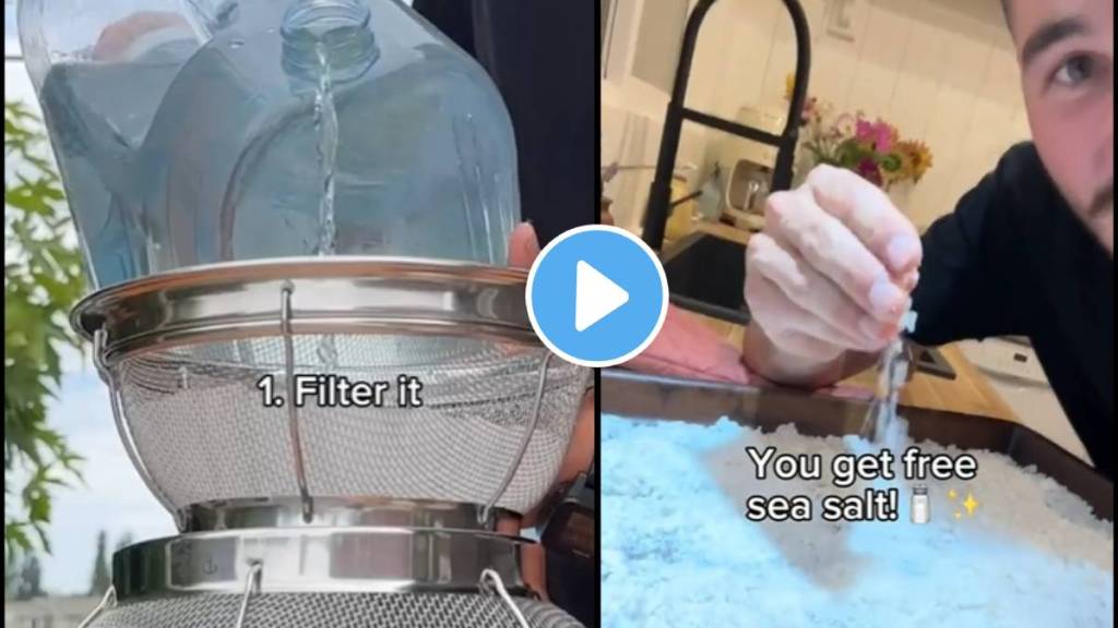 A person has prepared natural salt at home from sea water