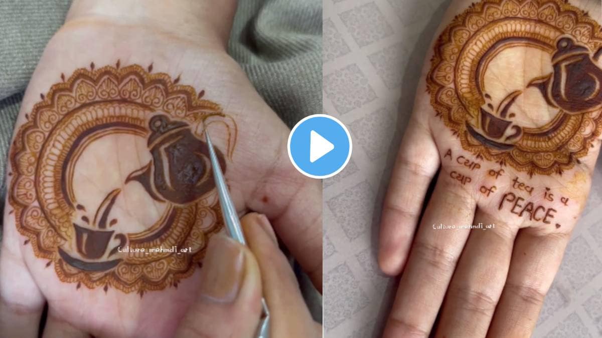 In viral video mehendi artist drawn special mehendi for tea lovers...