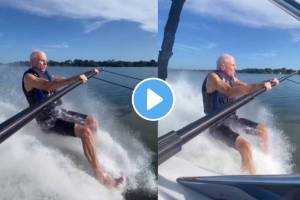87 year old Grandpa's unique stunt, old man Jump from the speed boat