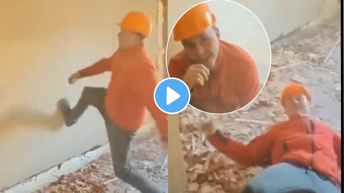 wall collapsed but a man safely come out shocking video viral on social media