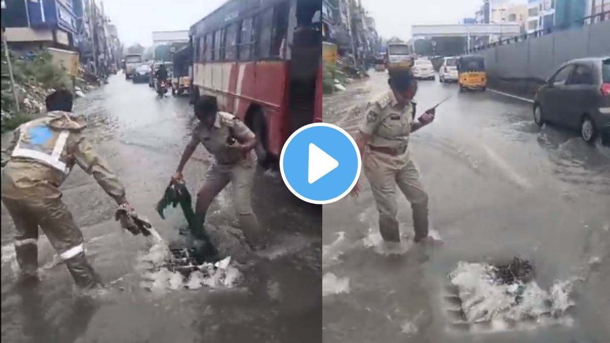 hyderabad police women unclog drain with bare hands to prevent waterlogging...