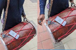 Drummer puts cure code scanner on drum to collect money