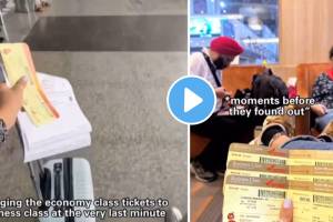 daughter buys a business class ticket for her parents and gives them a special surprise