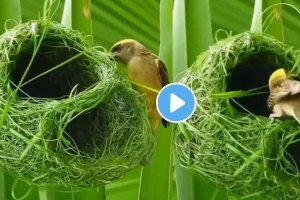 पक्षाने डिझाइन केले ‘असे’ सुंदर घरटे ; Video पाहून व्हाल चकित.. A bird has made a beautiful nest for the chicks out of grass and leaves