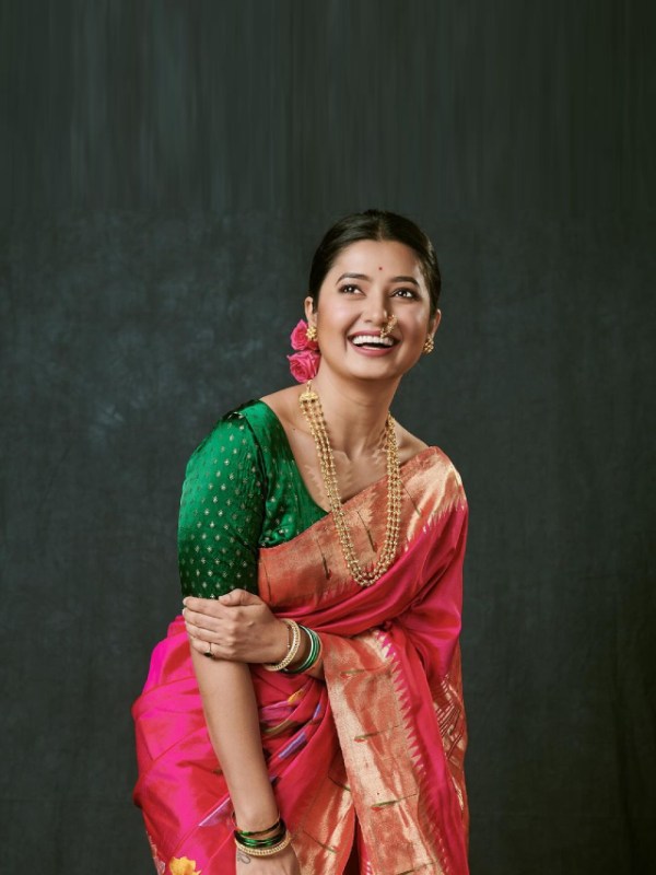 Prajakta Mali Pink Paithani Saree