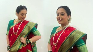 Spruha Joshi Red Nauvari Saree Look