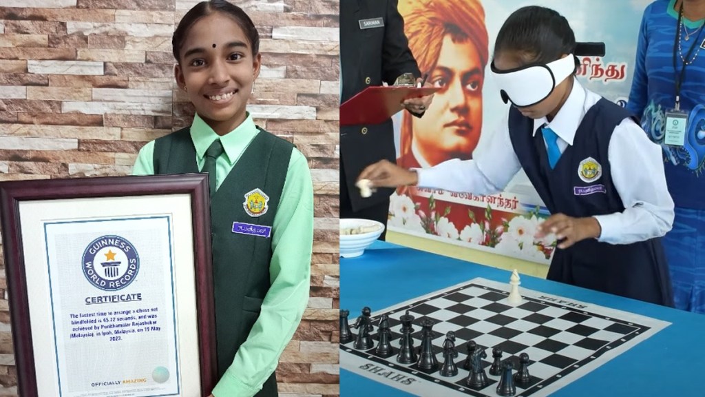 A 10 year old girl sets Guinness World Record for blindfolded chessboard arrangement
