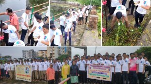Cleaning Ayre village lake students Dombivli