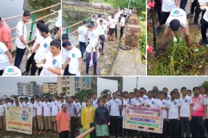 Cleaning Ayre village lake students Dombivli