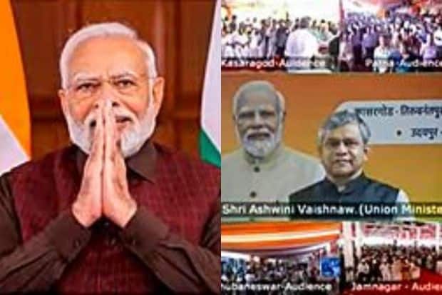 पंतप्रधान मोदी यांनी राजस्थान, तामिळनाडू, तेलंगणा, आंध्र प्रदेश, कर्नाटक, बिहार, पश्चिम बंगाल, केरळ, ओडिशा, झारखंड आणि गुजरातमध्ये वंदे भारत एक्सप्रेसची सुरुवात केली. (Image Credit-PTI)