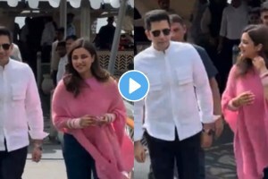 Video: लग्नानंतर पहिल्यांदाच राघव चड्ढा व परिणीती चोप्रा आले माध्यमांसमोर, व्हिडीओ व्हायरल parineeti chopra raghav chadha first appearance after wedding