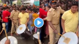 Mumbai Police officer playing dhol tasha at ganpati aagman old video viral of Mumbai Ganeshotsav
