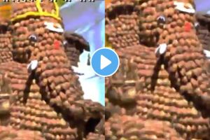 तीन हजार नारळांपासून साकारली बाप्पाची मूर्ती; १२ फूट उंच गणपतीच्या मूर्तीचा व्हिडीओ व्हायरल idol of ganpati bappa made using 3000 coconuts