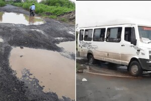 Dangerous potholes road connecting three villages Phunde, Dongri Panje uran