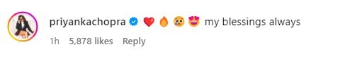 priyanka chopra comment on parineeti raghav photos