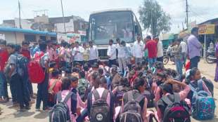 school students block road for bus