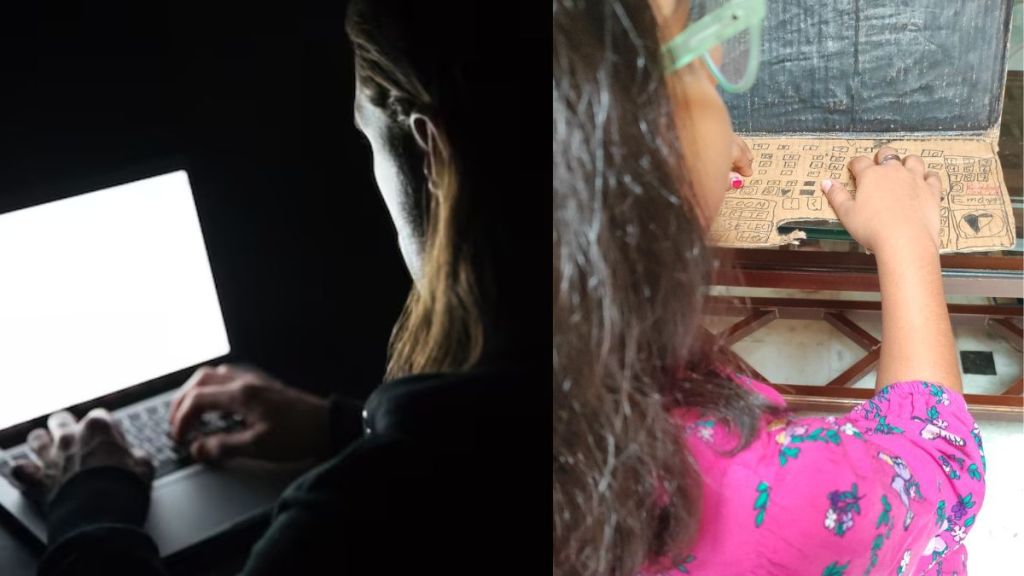 Little girl make her own Laptop