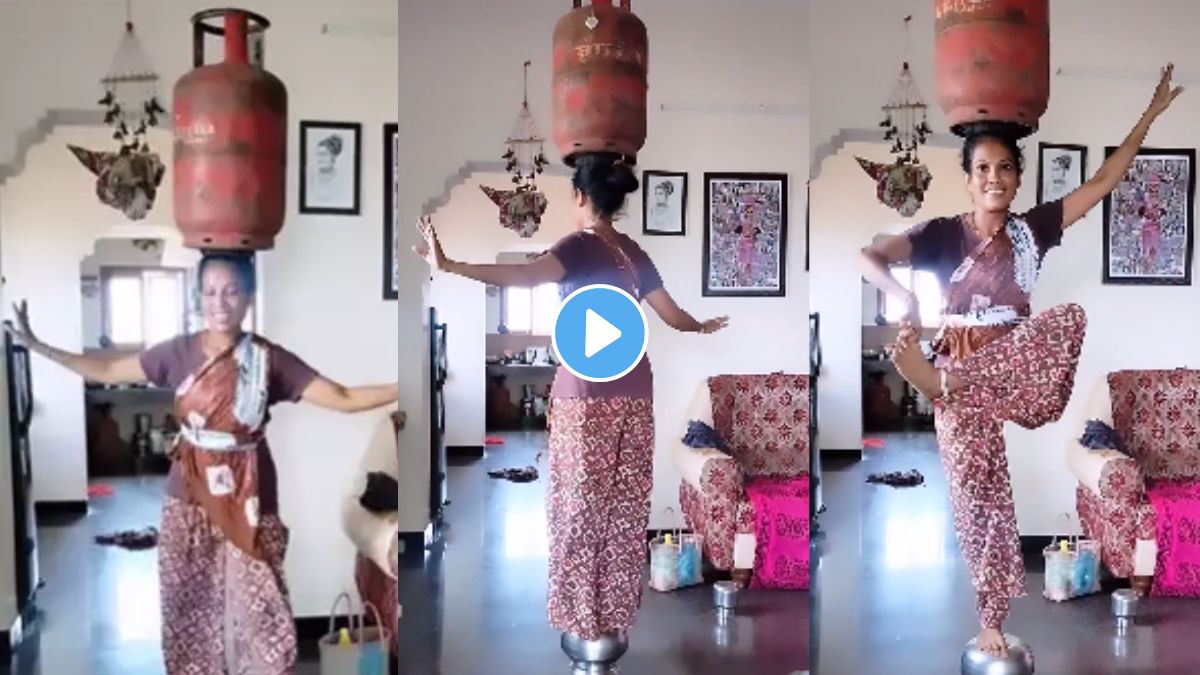 A woman did a great dance by keeping a gas cylinder on her head