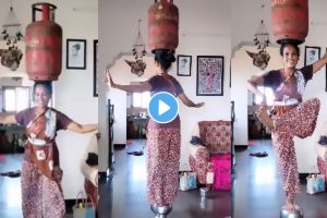चक्क डोक्यावर गॅस सिलेंडर ठेवून महिलेने केला जबरदस्त डान्स…, VIDEO पाहून तुम्हीही थक्क व्हाल A woman did a great dance by keeping a gas cylinder on her head