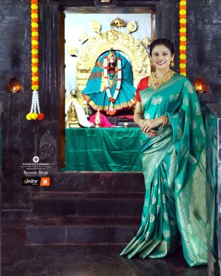 Navratri Actress Peacock Green Saree
