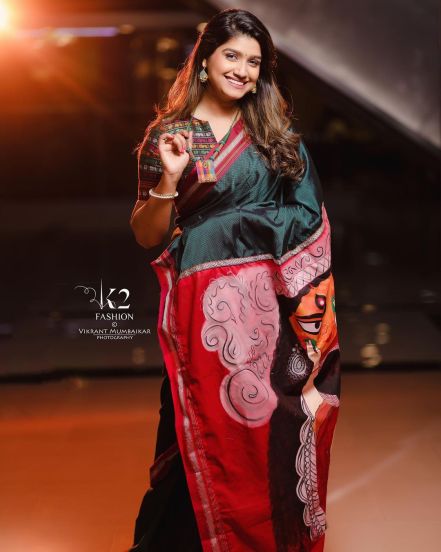Navratri Actress Peacock Green Saree