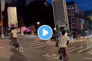 Video : तरुणाचा अनोखा स्टंट ! डोक्यावर ठेवला फ्रीज अन् चालवली सायकल… A person is seen riding a bicycle on the road with a fridge on his head
