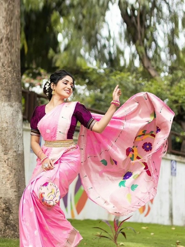 Purniemaa Dey Pink Paithani Saree