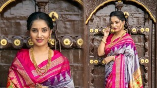 Sayali Sanjeev Grey Saree Navratri 2023