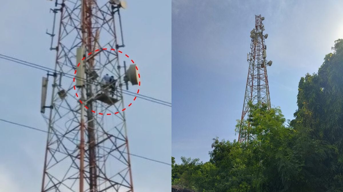 farmers climbed the tower and protested