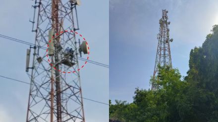 farmers climbed the tower and protested