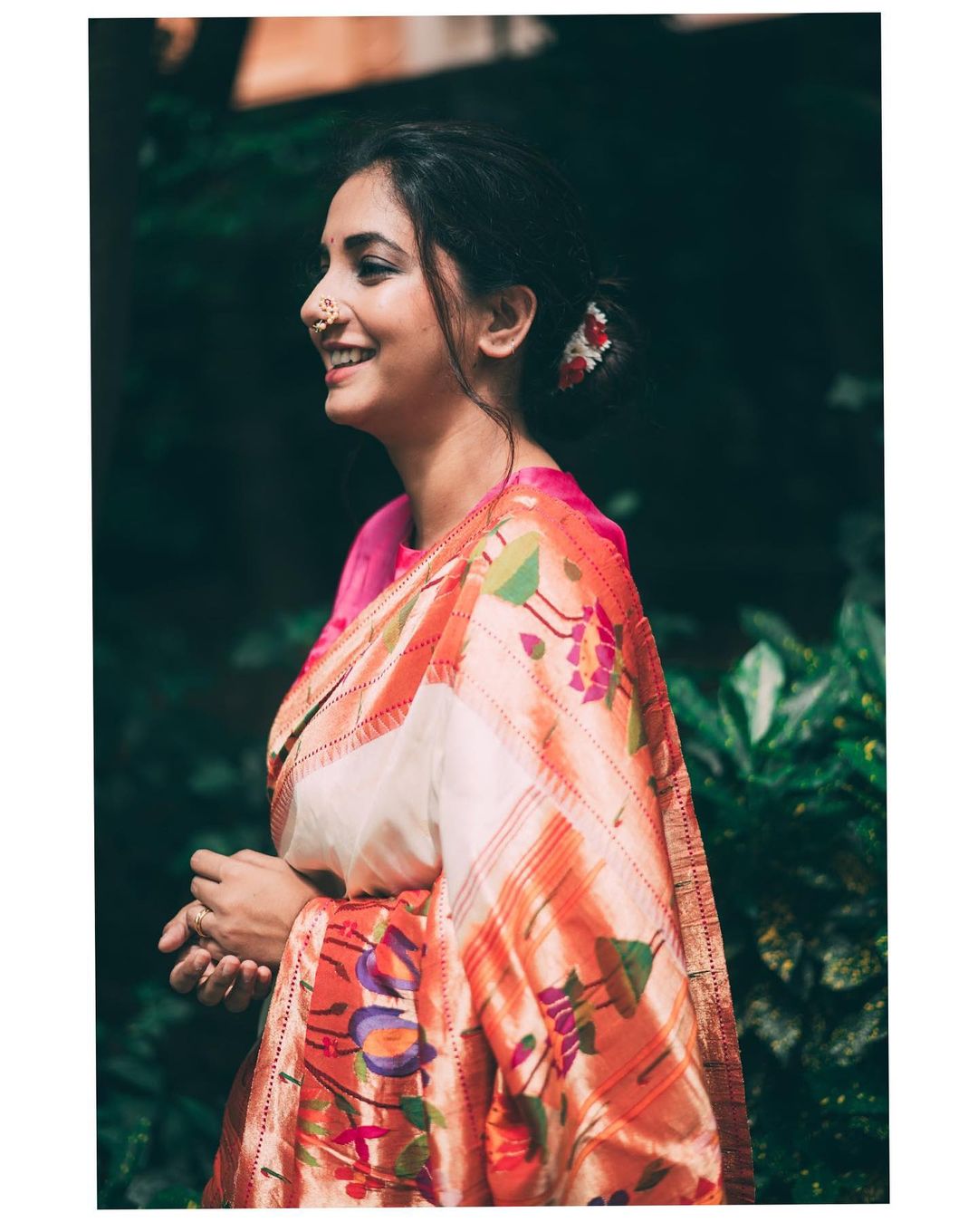 Image may contain: one or more people | Bridal photoshoot, Saree trends, Nauvari  saree