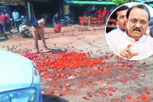 नाशिकमध्ये अजित पवारांच्या ताफ्यासमोर कांदे, टोमॅटोफेक tomato throw on ajit pawar car